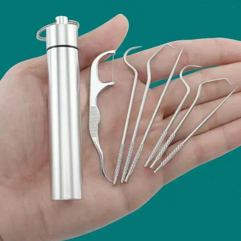 Dental Cleaning Tools Stainless Steel Toothpick Set Tooth Flossing Reusable Toothpicks Oral Cleaning