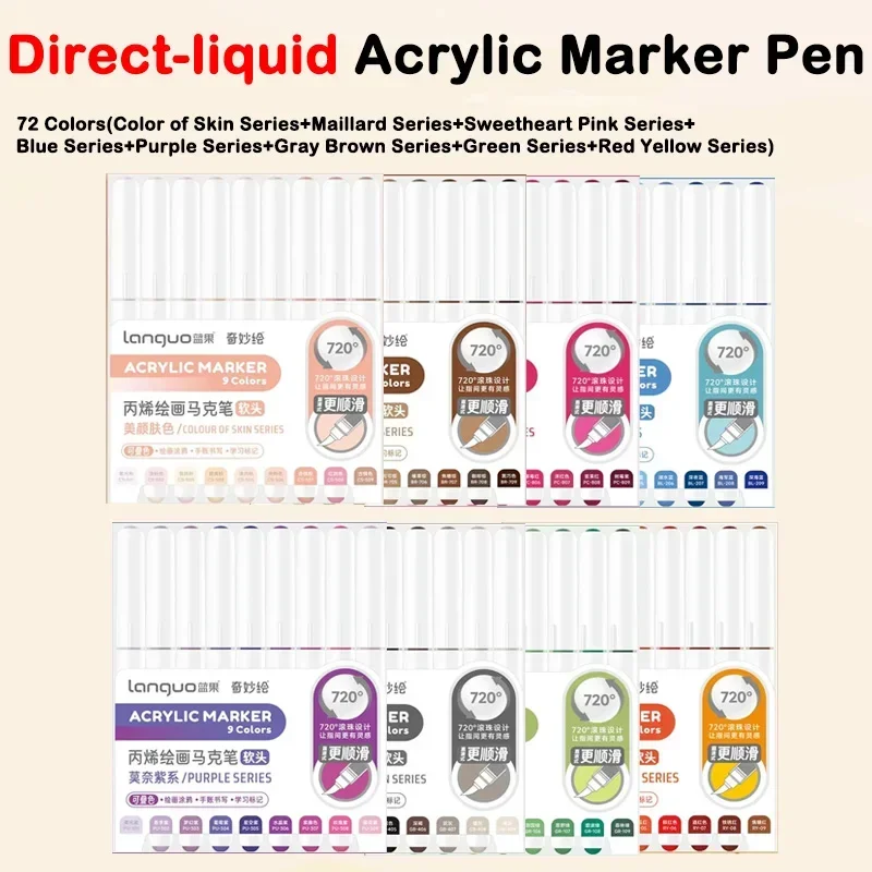 Direct Liquid Acrylic Paint Pens Brush Color Marker Pen 126/9 for Rock Painting Stone Ceramic Glass DIY Art Supplies Stationery