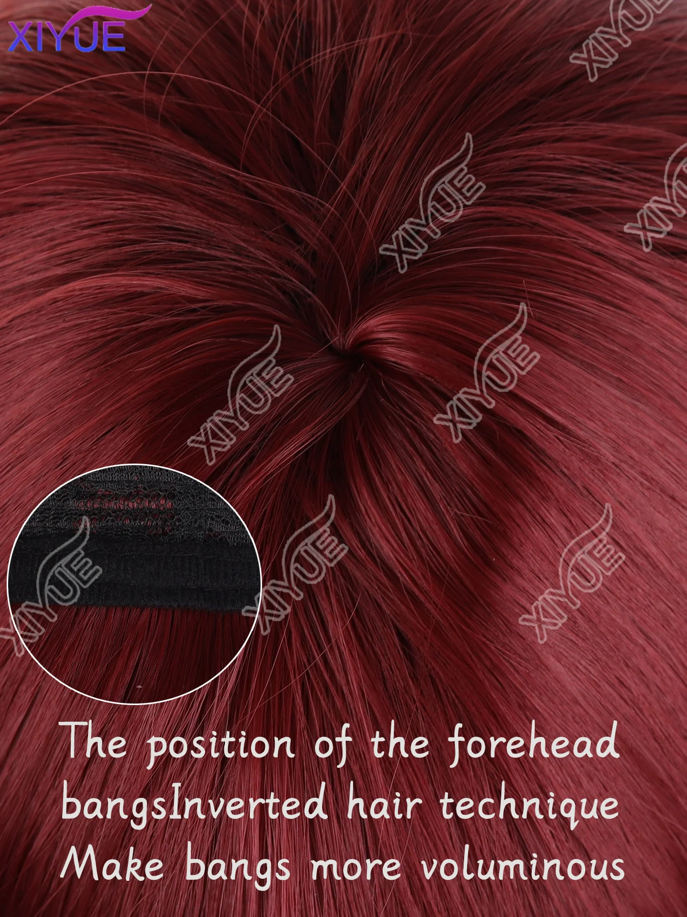 Women's fashion synthetic fiber head set orange wine red bangs long curly hair water ripple high temperature silk wig head set