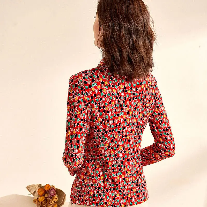 여성용 프린트 단추 폴로 칼라, 루즈핏 긴팔 가디건 셔츠, 우아한 통근 캐주얼 상의, 용수철 및 가을 패션