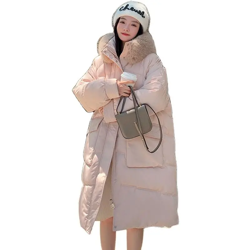 Winter Fashionable Cotton-padded Down Jacket Warm Long Sleeve Loose Fuzzy Fur Collar Pregnant Woman Coats With Large Pockets