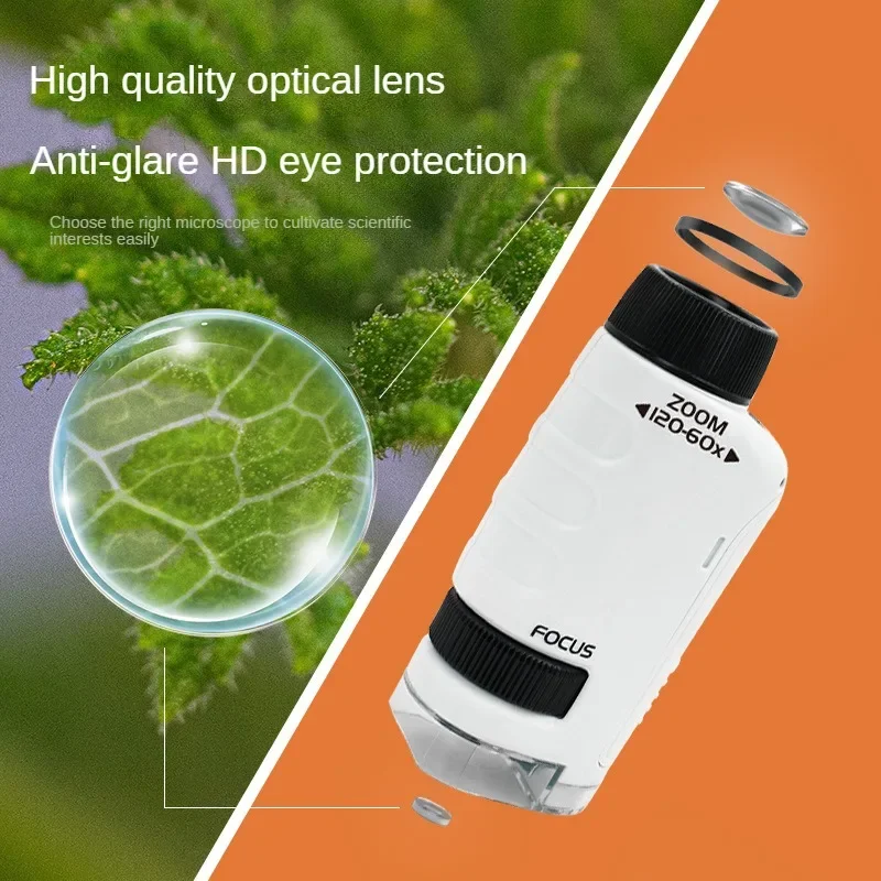 Kid Science Experiment Pocket Microscope Toy Kit 60-120x Educational Mini Handheld Microscope with Light Children Toys Gift