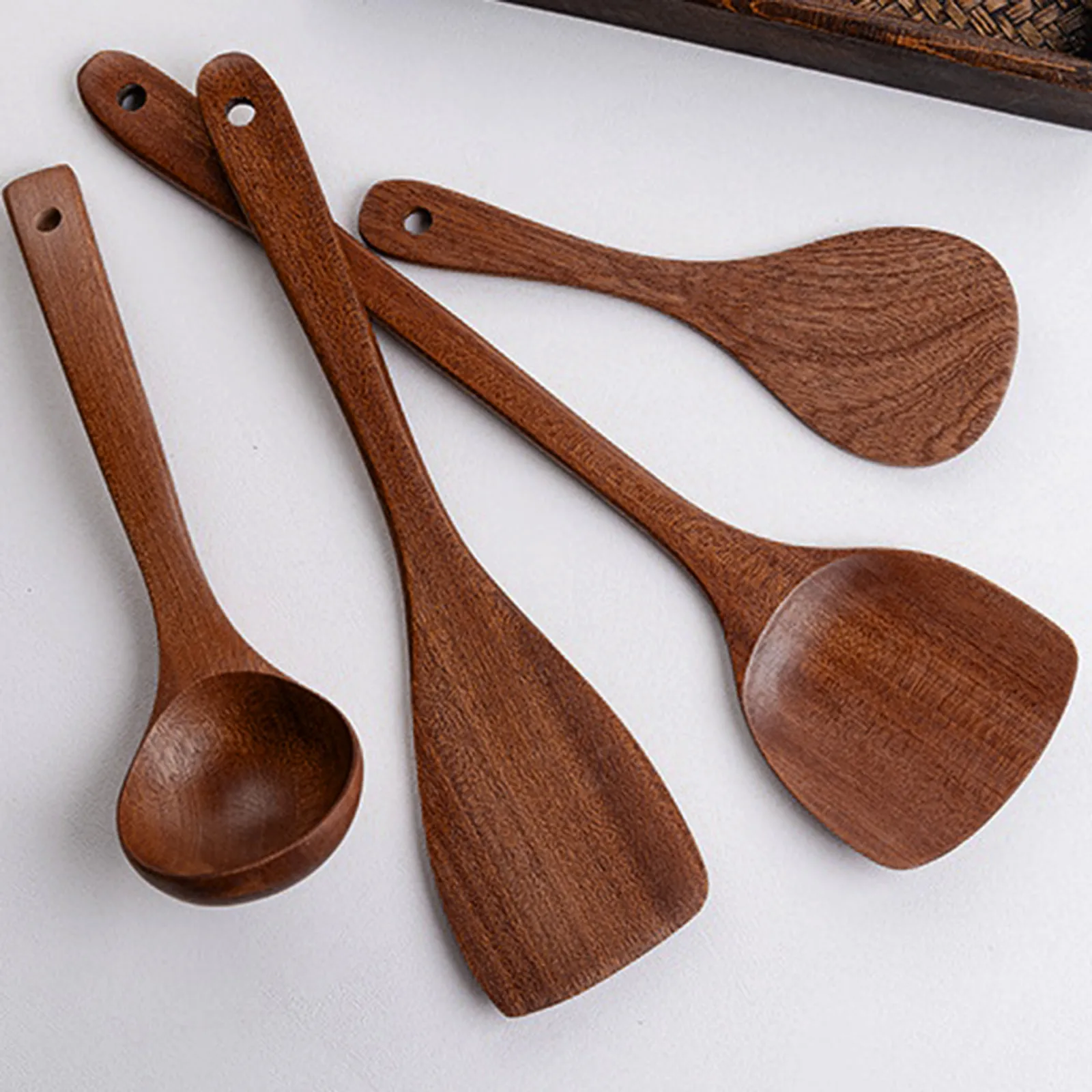 Wooden Shovel Spoon Non Stick Wood Long Rice Spatula Kitchen Cooking Utensil Hand Stir Fry Tools Silicone Cooking Utensils Set