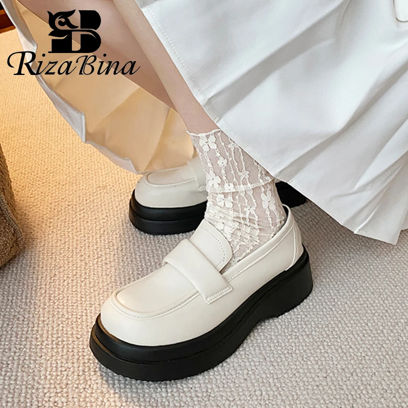 

RIZABINA New Arrivals Women Pumps Real Leather Thick Bottom Spring Ladies Shoes Fashion Club Vacation Female Footwear Size 34-39