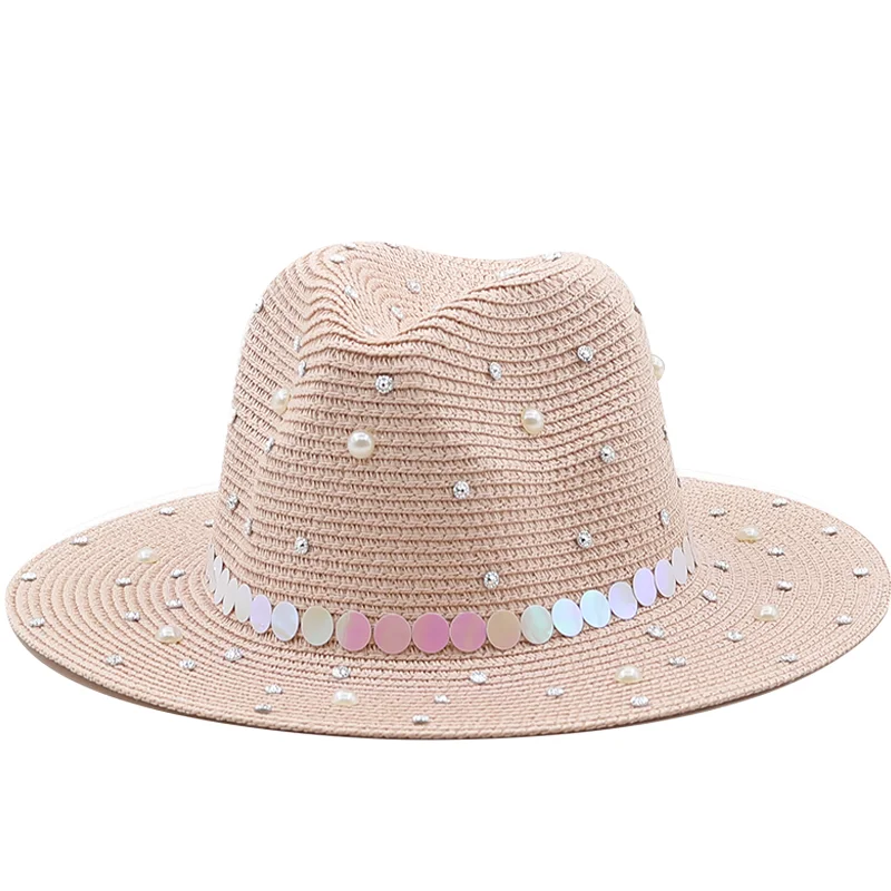

hats for women hat sun straw panama Diamonds hats for Girl spring pink white beach casual summer men hats sombrero hombre