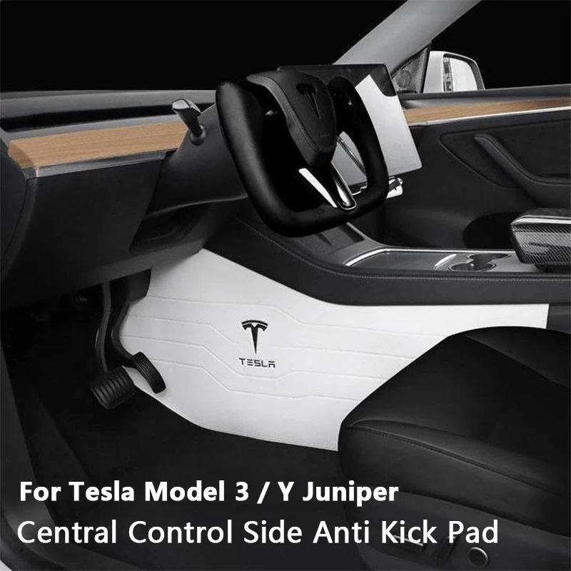 For Tesla Model 3 / Model Y Juniper Car Central Control Side Anti Kick Pad Leather Console Side Anti-dirty Pad Car Accessories