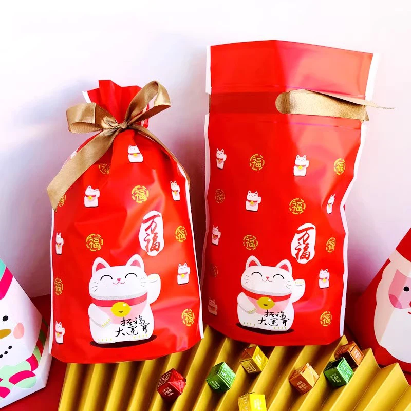 

50pcs CNY gift bag 2024 lunar new year Drawstring bag Dragon year Candy bag Cookies packaging Goodie Bag Party Bag for kids