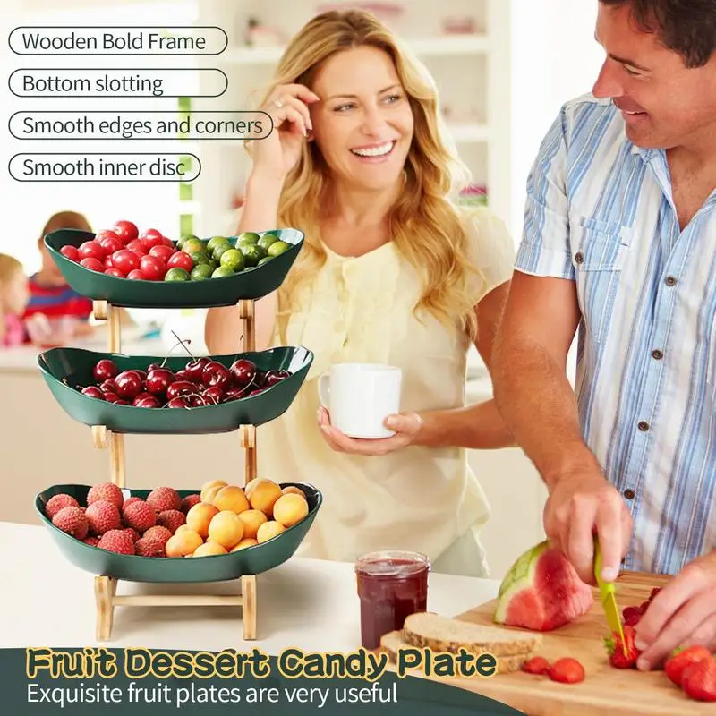 3 Tier Fruit Basket, 1 Count Large Capacity Tiered Fruit Basket Stand, Bamboo Fruit Basket Fruit Tray Snack Nuts Bread 6
