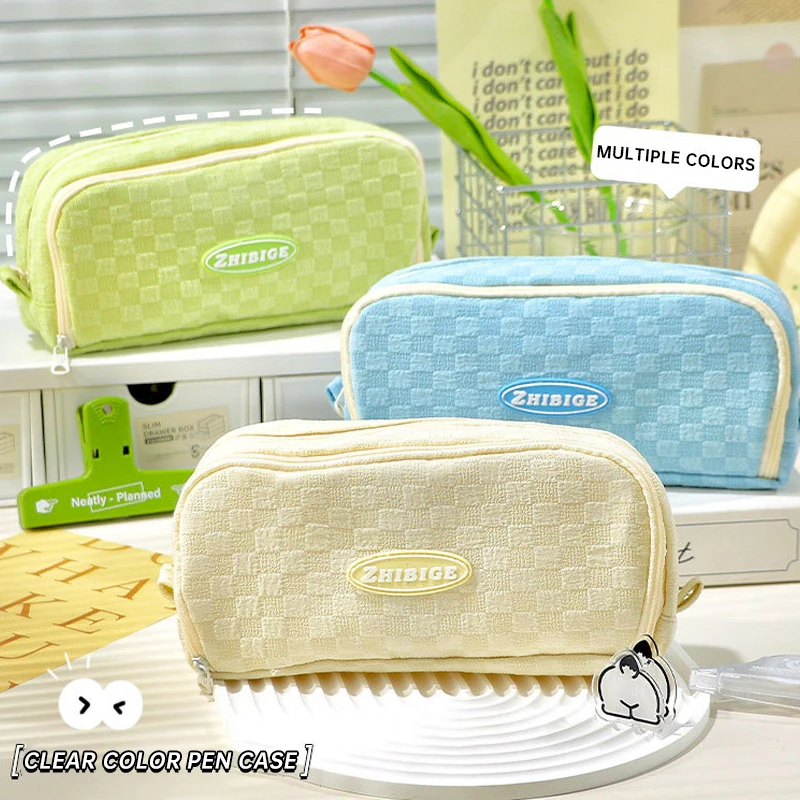 Astuccio portapenne a griglia di grande capacità, carino e kawaii, borsa portatile per cancelleria, articoli per il ritorno a scuola per ragazze e bambini - immagine 4