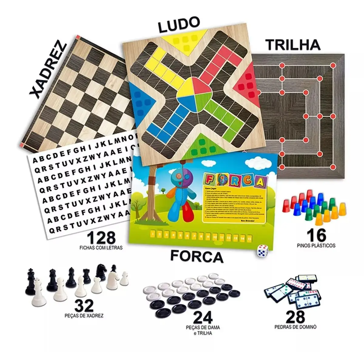 Jogo Clássico 6 em 1 Xadrez Dama Ludo Domino Forca Trilha - AliExpress