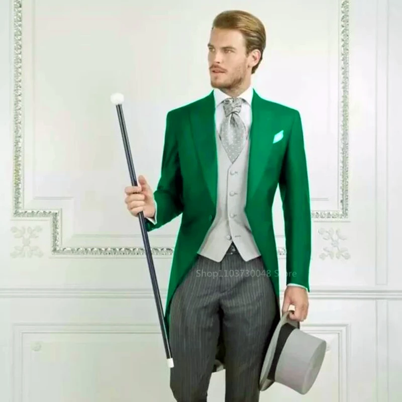 Solid Men's Tailcoat Suit Set Groom Tuxedos for Men Wedding Suit Peak Lapel Blazers Vest Pants 3 Pcs Set Dress for Party Prom