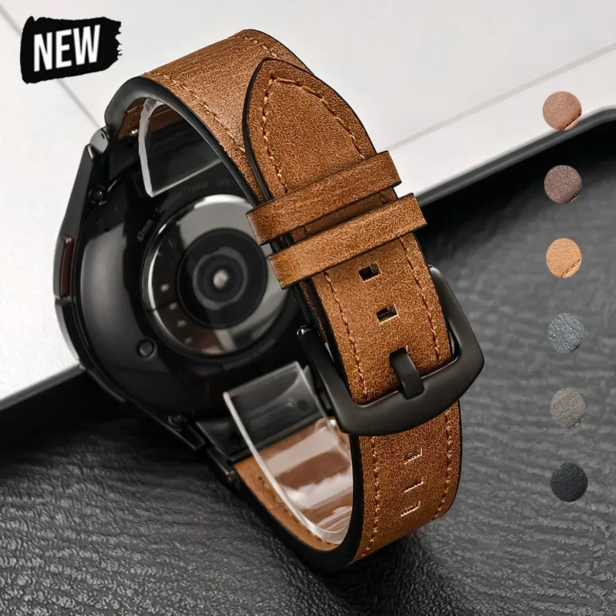 Calf Leather Strap - Premium No-Gap Smartwatch Band Bracelet