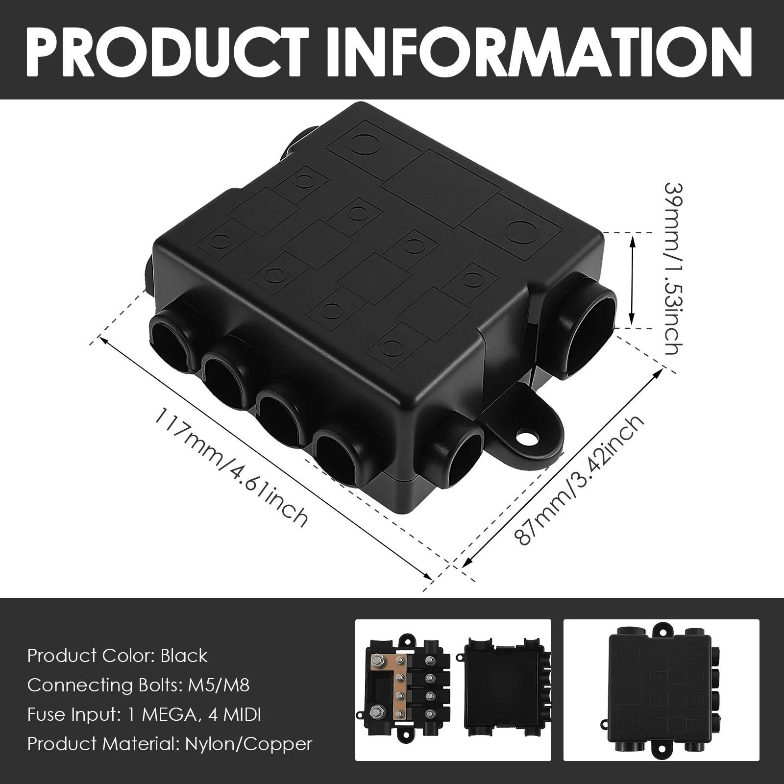 Heavy Duty 5-Way Power Distribution Fuse Box with Bus Bar for Automotive and Marine Applications