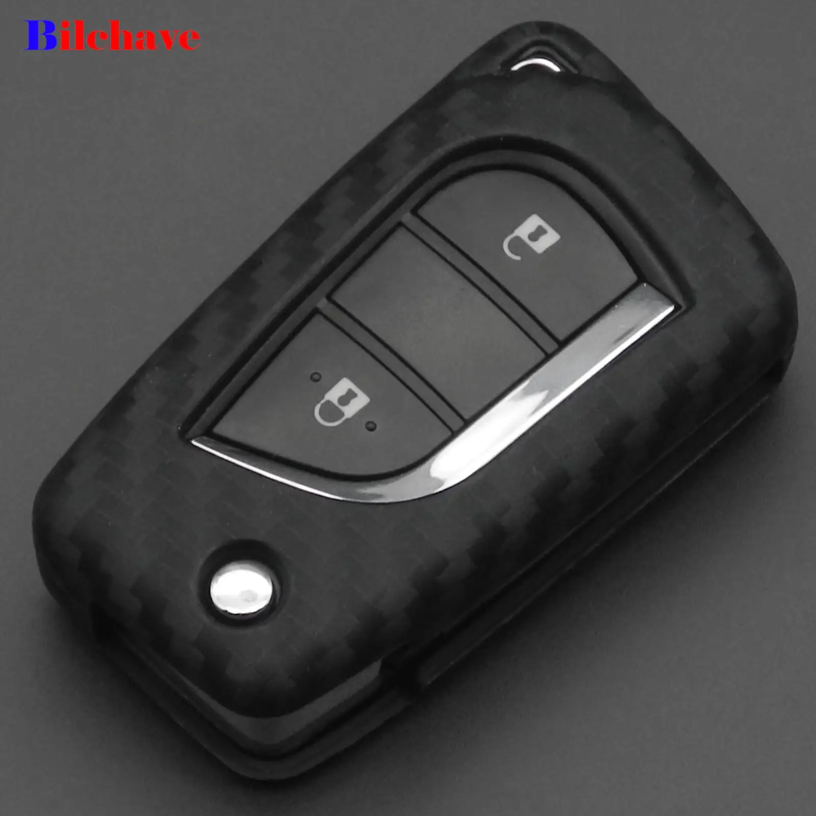 

jingyuqin Carbon Silicone Remote Car Key Case Cover Fob For Toyota Auris Corolla Avensis Verso Yaris Aygo Scion TC IM 2015-2016