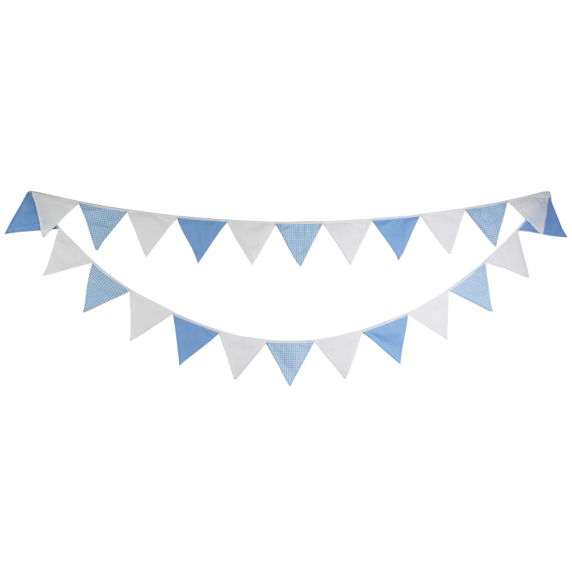 5.1M Pink Blue White Cotton Fabric Bunting 24 Pennant Flags Wedding Party Decor Banner Home Baby Shower Carnival Garland