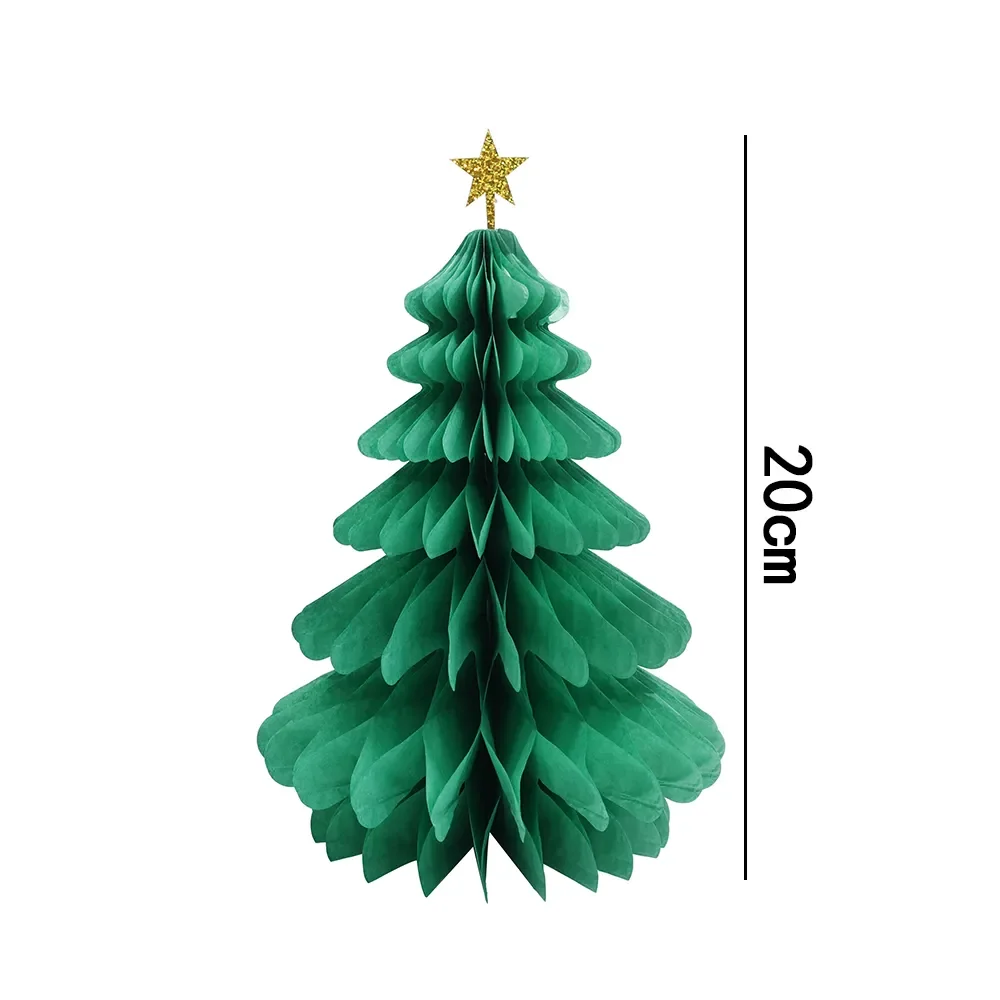 Árbol de Navidad de papel con forma de panal, decoración de mesa, adornos colgantes de Feliz Navidad, rojo, verde, bricolaje, decoración de festivales para árboles de Navidad