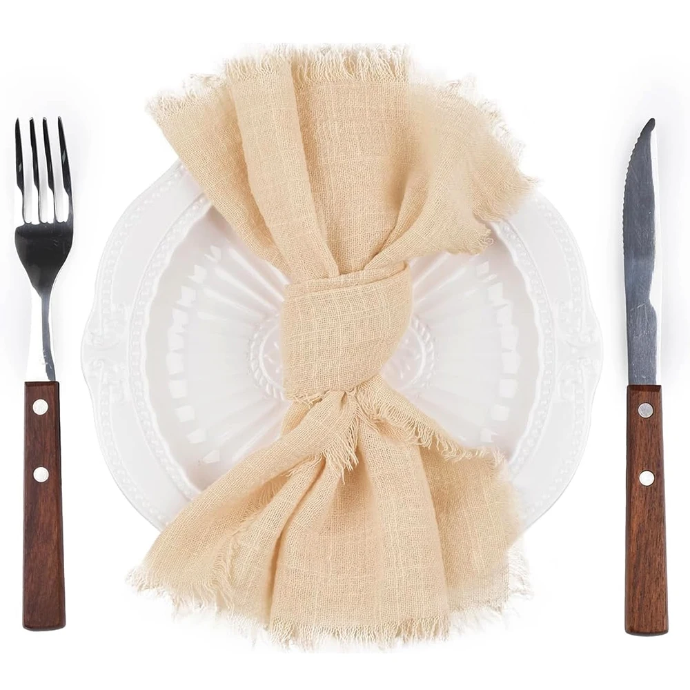 50pcs 32x32cm Terracotta Gauze Cotton NapkinReusable Tea Towel Wedding Party Christmas Table Decor Retro Burrs napkin Wholesale 4