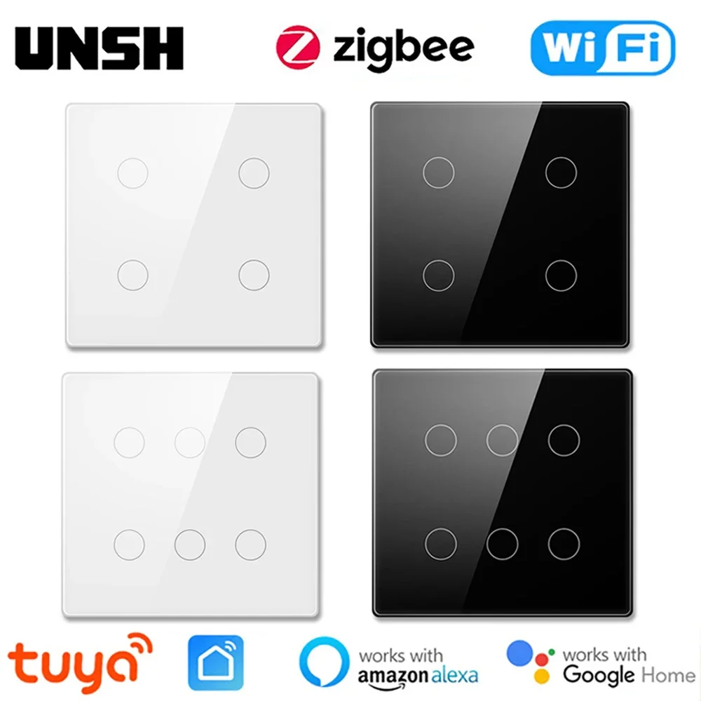 

4/6 Gang Tuya WiFi ZigBee US EU KR Smart Switch Brazil Wall Light Switch 4x4 Touch Panel Smart Life Via Alexa Google Home Alice