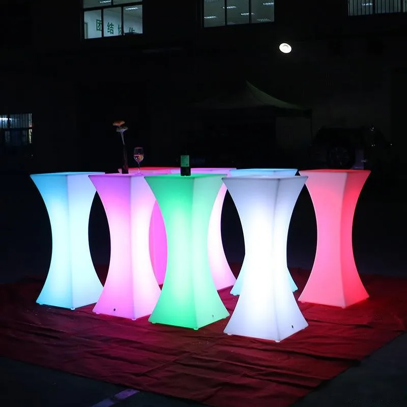 

Out Door Use LED illuminated Bar Cocktail Table Rechargeable Bar Plastic Round Table Lighted Up Coffee Table KTV Disco Party