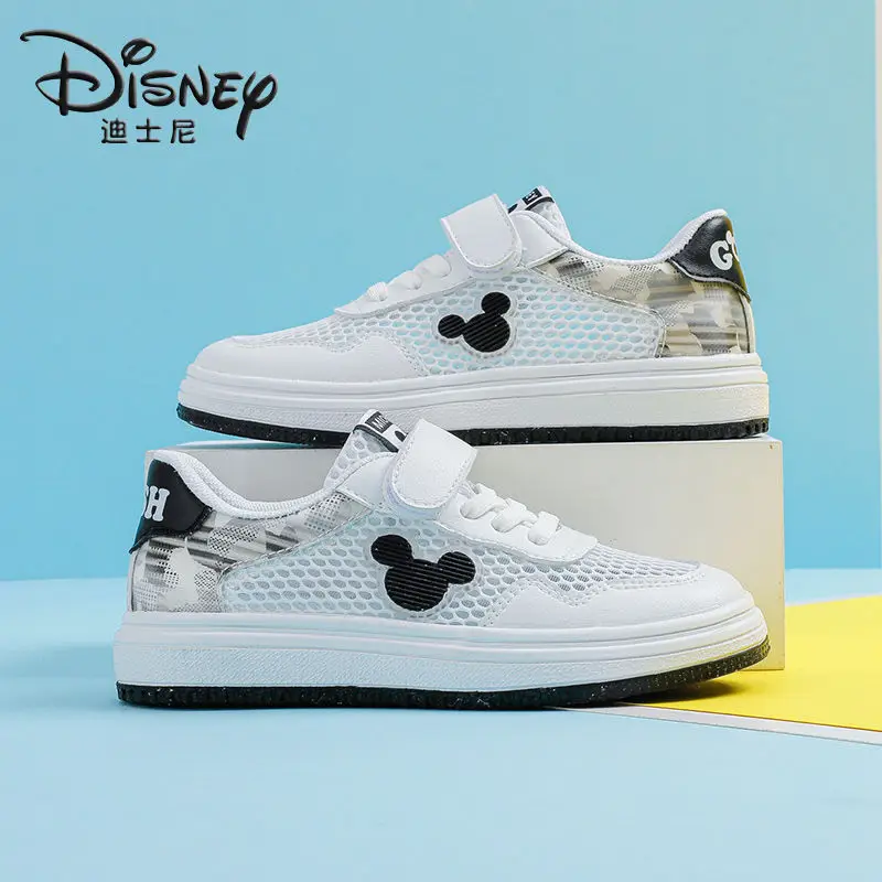 Mickey Mouse Children\'s Shoes Girls White 2024 High Quality Summer New Mesh Breathable Soft Bottom Light Joker Boys Board Shoes