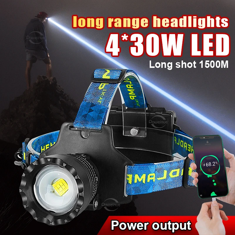 4*30W Brightest Led Headlamp XHP360 Rechargeable Headlight Head Torch