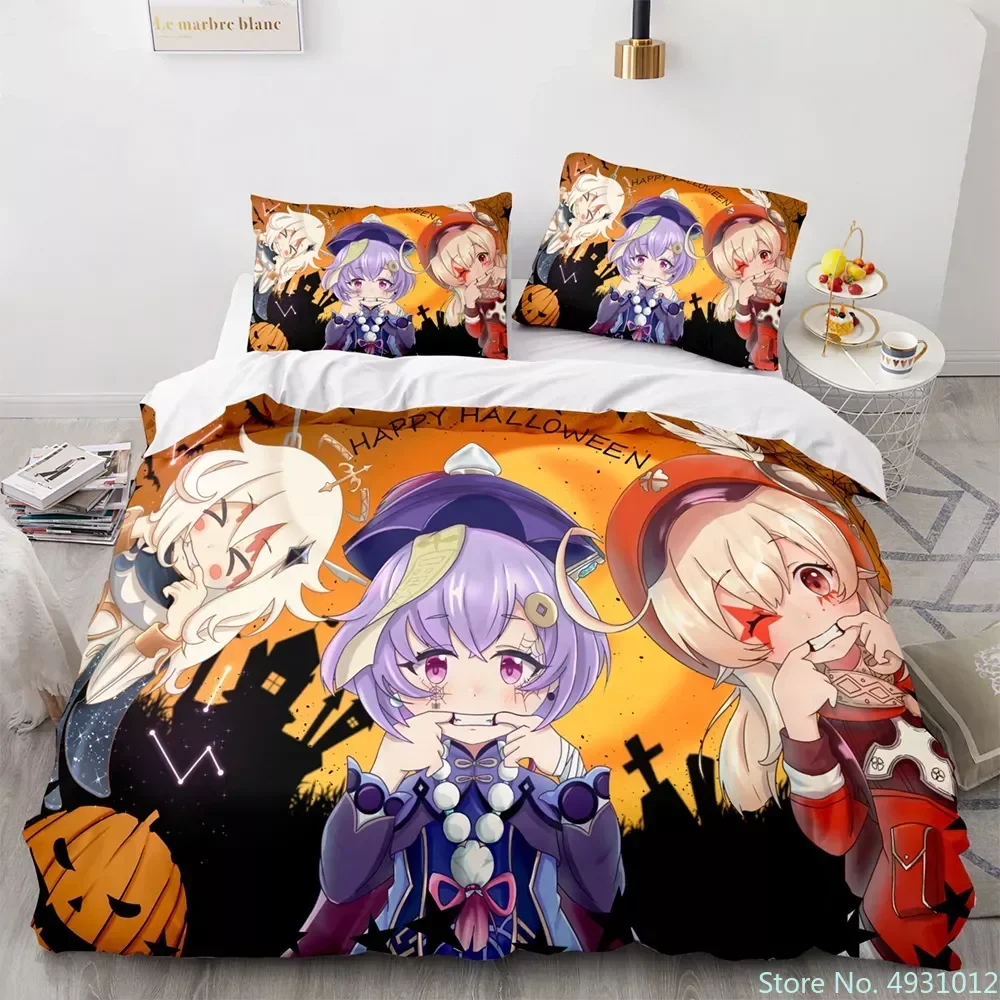 

2023 Gaming Genshin Impact Bedding Set Klee Qiqi Diona Hutao Cosplay Duvet Cover Pillowcase Set Full Size Queen King Quilt Cover