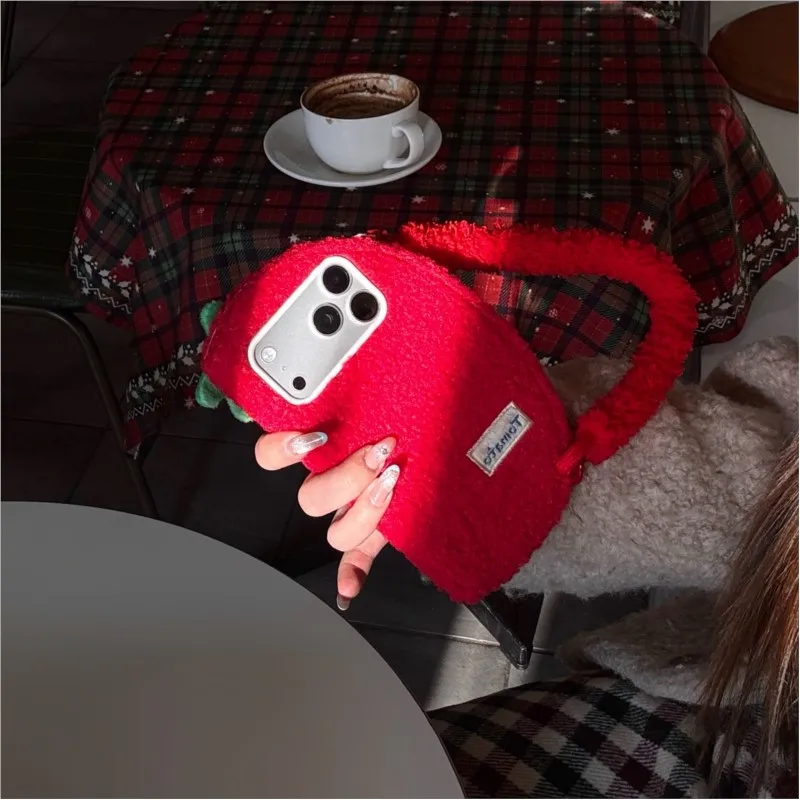 Tomatoes Creative Flip Plush Phone Case with Built-in Mirror
