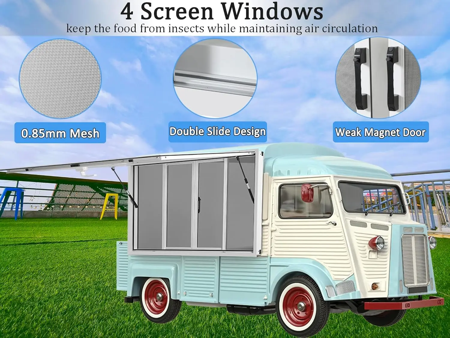 Window 60 x 36 inch, Aluminum Alloy Concession Window for Food Truck with Awning Door and 4 Sliding Screen Windows, Service Wind