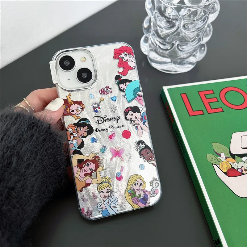 Custodia Per Telefono Cute Cartoon Disney Princess Girls Per Iphone 13 14 15 Pro Max Cenerentola Rapunzel Jasmine Ariel Silver Cover