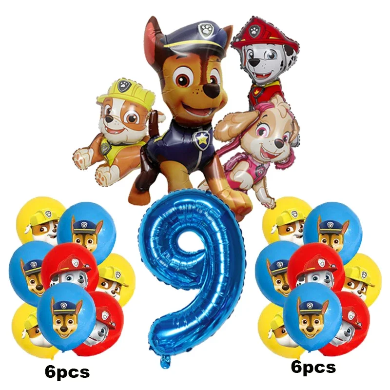 thumbnail image 1 of 17 piezas de dibujos animados PAW Patrol decoración de cumpleaños película de aluminio juego de globos digitales perro Chase Marshall Skye suministros para fiestas infantiles juguetes, 1 of 5