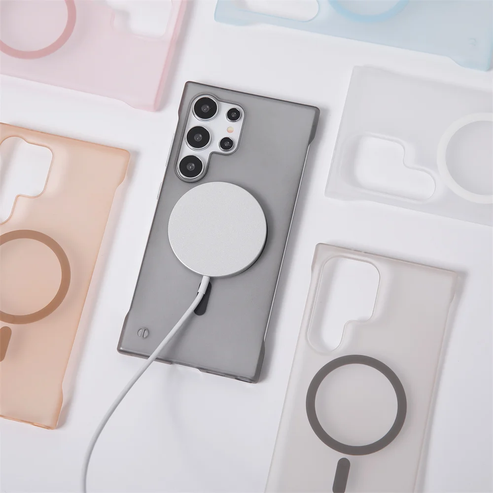 Luxury Slim Matte Clear Frameless Magnetic Case with Wireless Charging Support