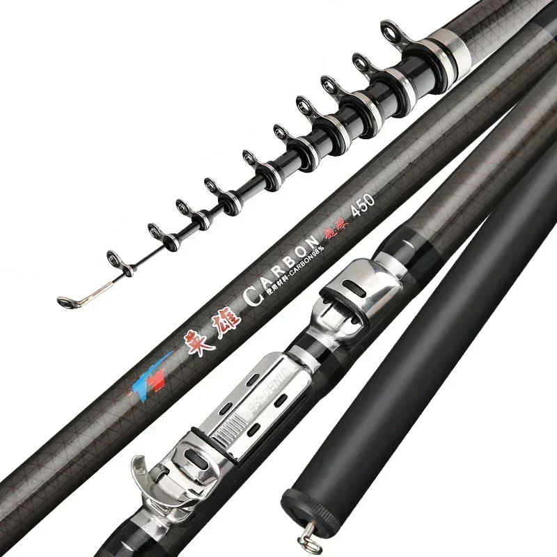 Canne télescopique carbone 2.7m-7.2m ultra légère - Pêche roche, carpe, voyage, mer