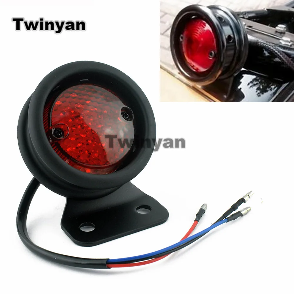 Round Red LED Motorcycle Tail Light – Brake / Running / License Plate Light – Fits Bobber, Chopper, Cruiser