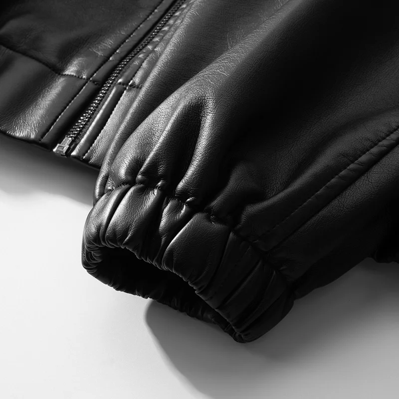 New Trendy Mens Leather Jacket Baseball Motorcycle Jacket American Style Autumn Windproof Leather Coat High Quality Fashion Coat - 4