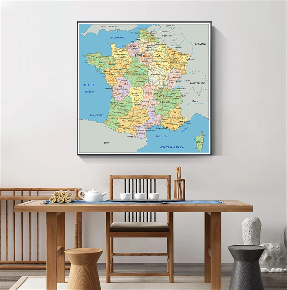 90*90 cm Political Map of France Non-woven Canvas Painting Wall Art Poster Living Room Home Decor School Supplies