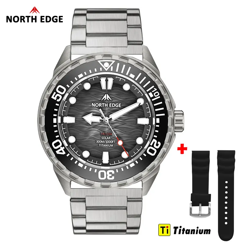 NORTH EDGE TRITON-TI Titanium Stainless Solar-Powered Diving Watch Luxury Quartz Watches For Men 300M Waterproof 180+ Day Power - Image 8