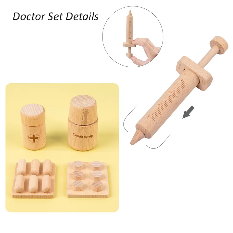 Wooden Pretend Play Toy Makeup Kit Cosmetic Bag Doctor Imitation Game Tool Set Toys for Girls and Boys Interest Development Gift 4