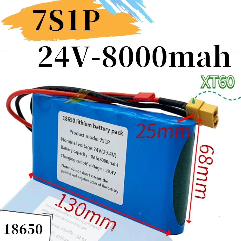

2024 New 7s1p 24V 8000mah 18650 lithium-ion battery pack suitable for scooters, toys, bicycles with built-in BMS and charger
