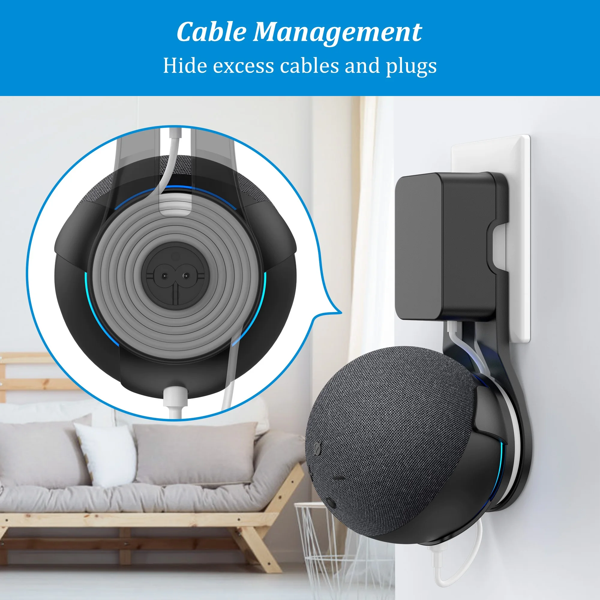 SPORTLINK Outlet Wall Mount Bracket for Alexa Echo Dot 4th 5th Generation Space Saving Speaker Holder Built-in Cable Management