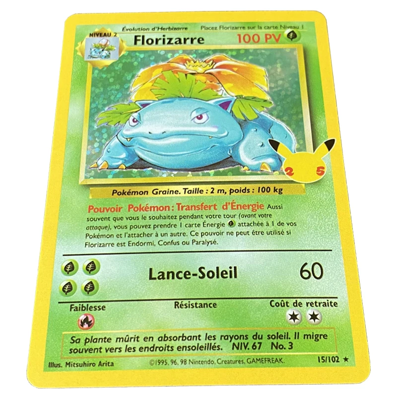 Pokemon Cards pokemon cards game cards collectible cards anime cards anime trading cards animation game cards 88X63Mm PTCG 25Th Diy Self Made French First Edition Pikachu Charizard Venusaur Flash Card Anime Collection Cards Gift Toys
