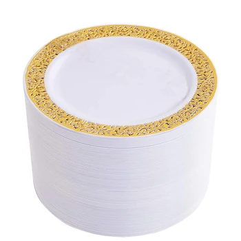 50pcs Gold Plastic Plates-7.5inch Disposable Salad 1