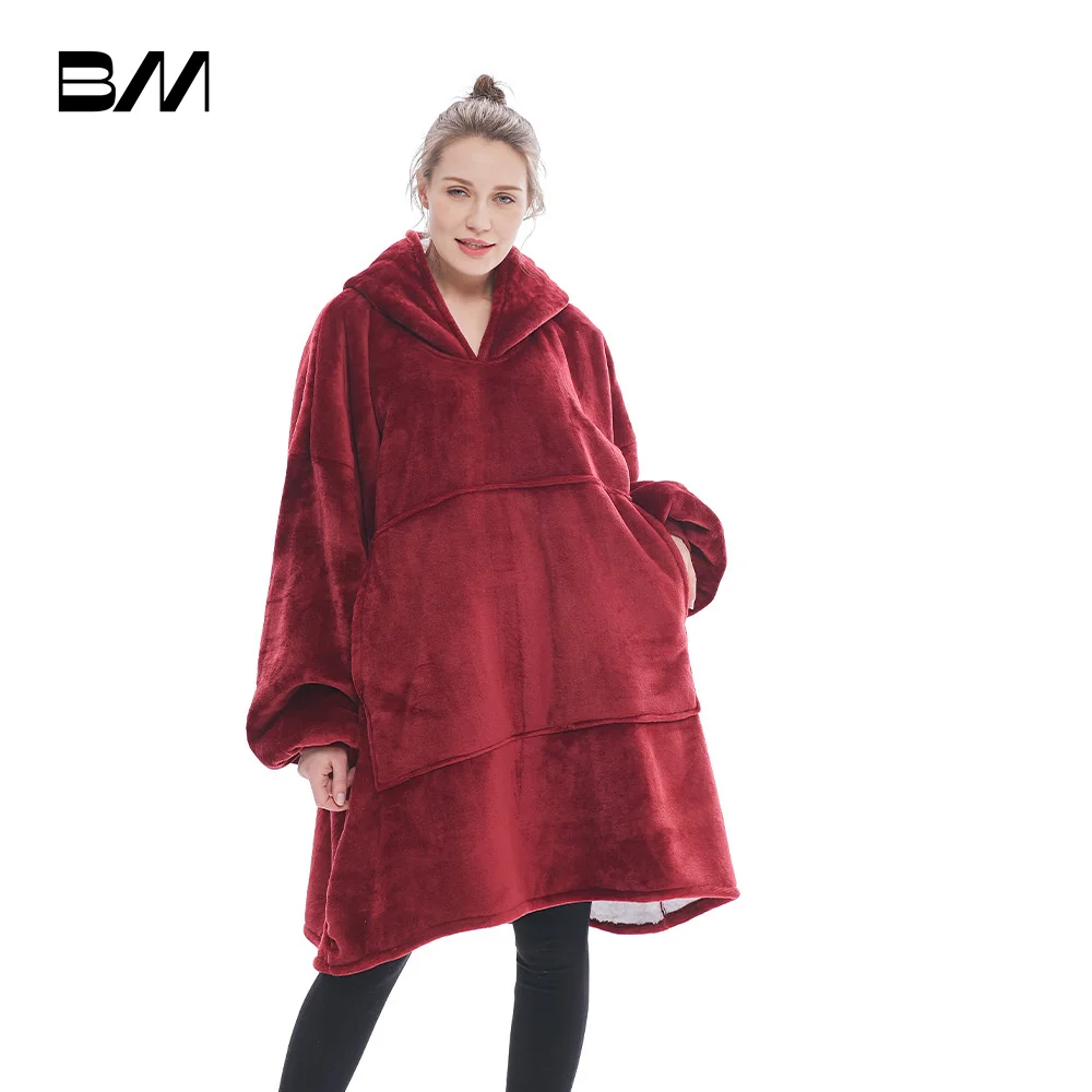 Hoodies Plaid Pullover Hooded Blanket With Sleeve Winter Fleece Oversized Big Sweatshirt For Women Solid Color Various Colors hoodies plaid color blocked drawstring kangaroo pocket hoodie in multicolor size 2xl 3xl l m s xl