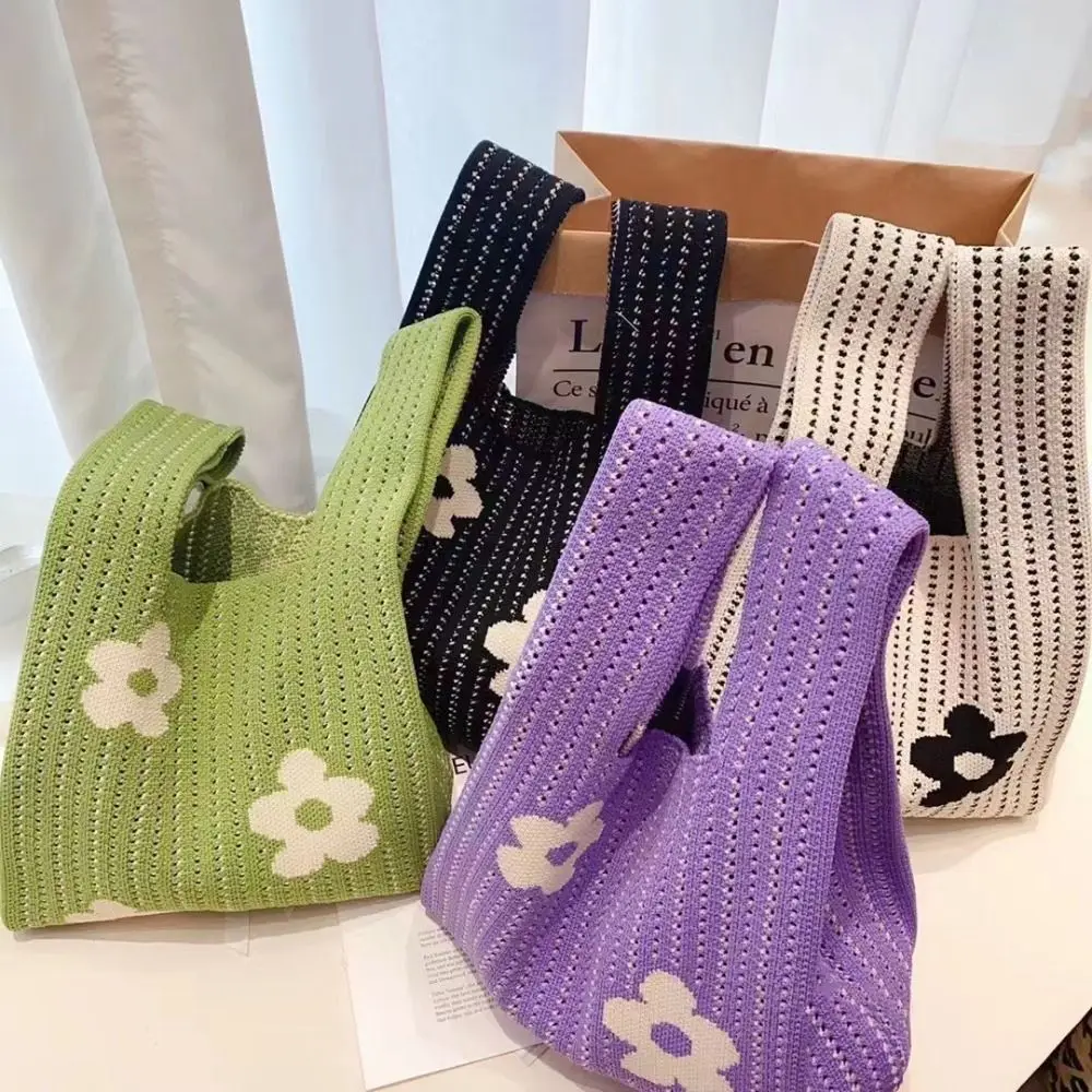 

Casual Reusable Hollow Out Handmade Shopping Bags Knit Handbag Wrist Bag Tote Bag