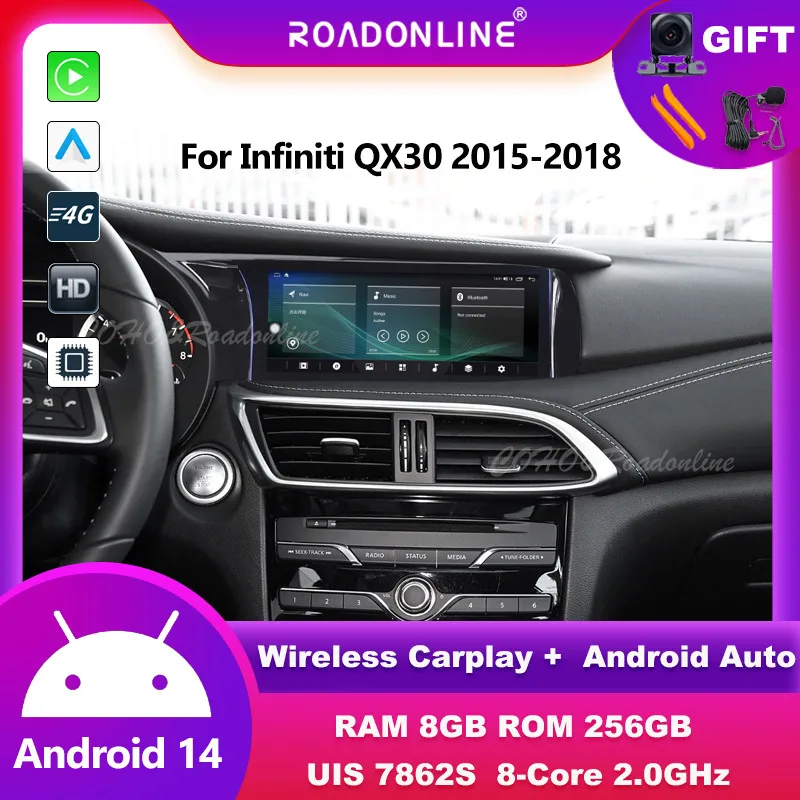 Car Multimedia Player 10.25 Inch Android14 Carplay Auto Car Radio For Infiniti QX30 2015 Multimedia GPS Video Player Stereo