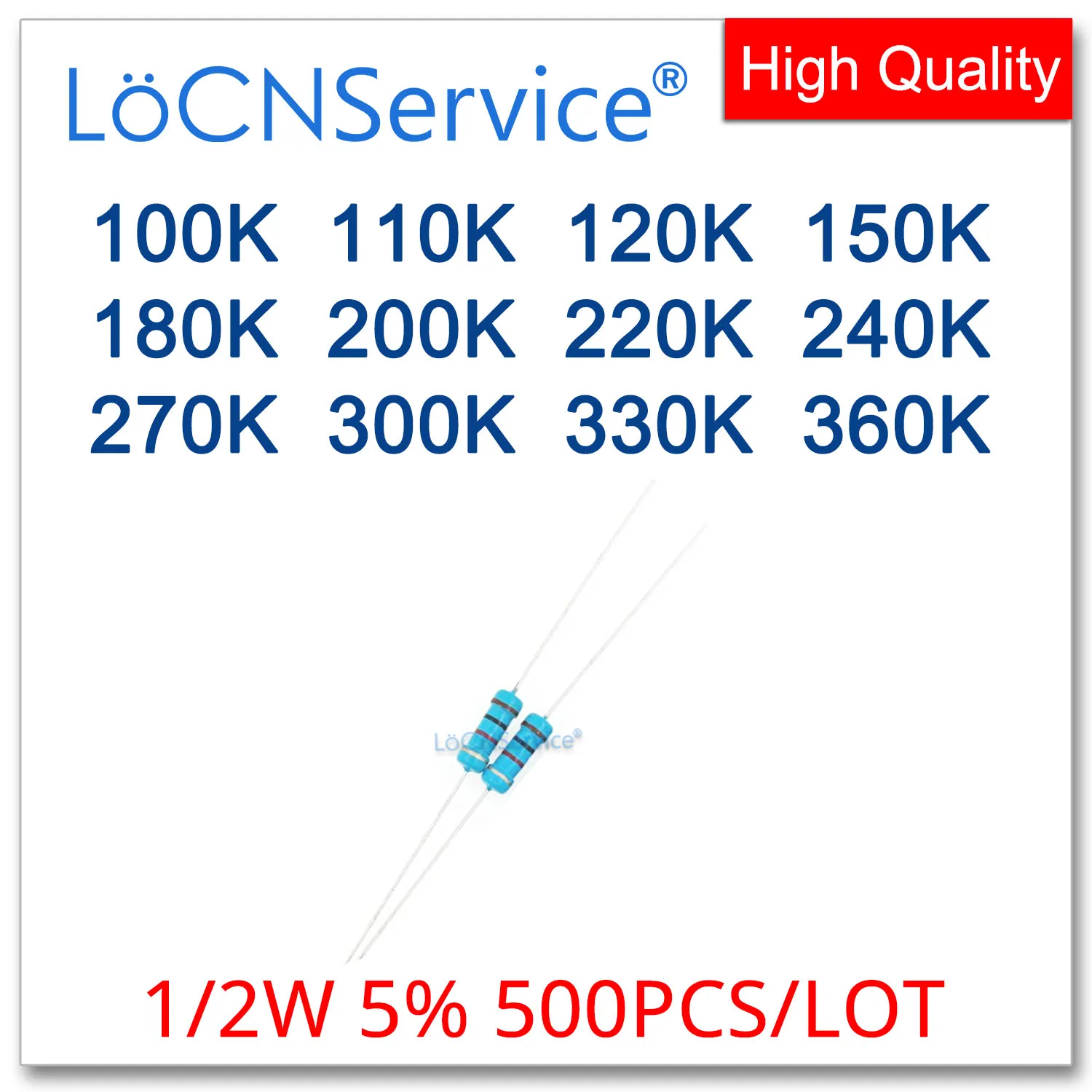 

LoCNService 500 шт./лот 5% 1/2 Вт 100K 110K 120K 150K 180K 200K 220K 240K 270K 300K 330K 360K карбоновый пленочный резистор DIP OHM
