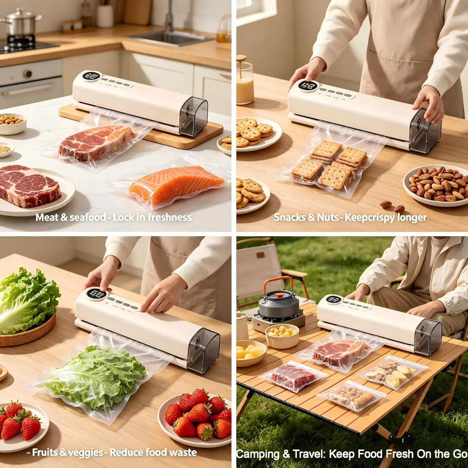 Electric Vacuum Sealer Machine Automatic Dry & Moist Food Saver 3in Seal Strip for Meat Fruit Snacks Kitchen Gadgets 5