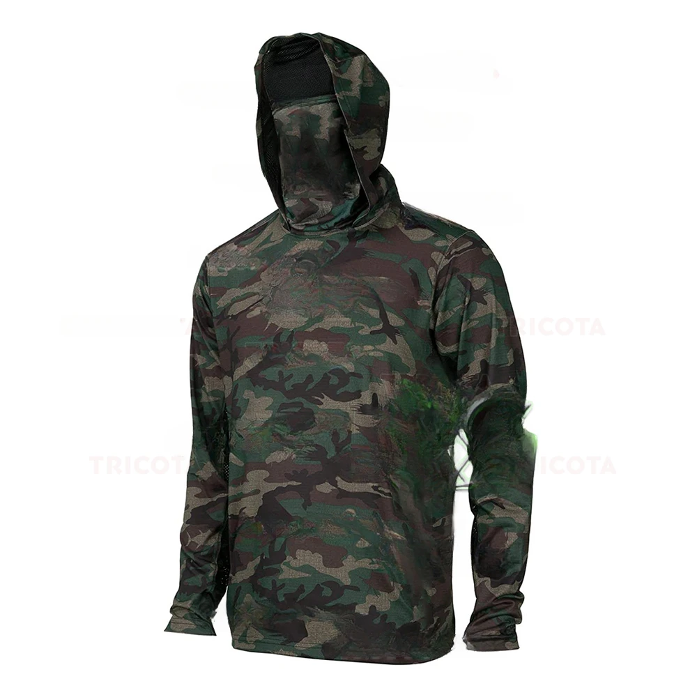 Men's Fishing Hoodie Shirts UPF 50+ Sun Protection Long Sleeve Breathable Fishing Clothing With Mask