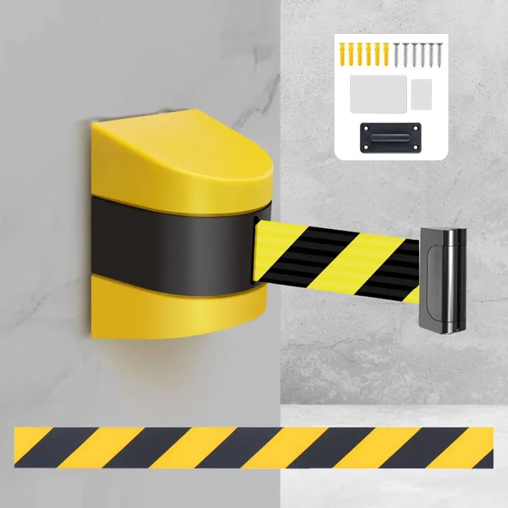 Yellow and Black Striped Retractable Wall-Mounted Safety Belt with Slow Rebound Mechanism, Easy Assembly