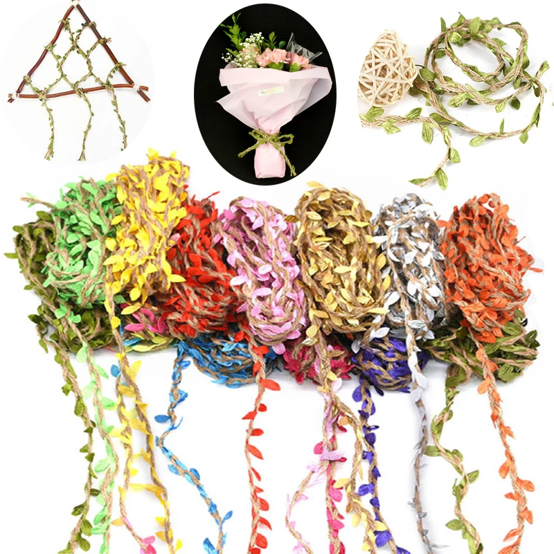 

5M Simulation Green Leaves Weaving Cannabis Rope DIY Wedding Birthday Wedding Decoration Rattan Gift Bouquet Packaging Rope 5mm