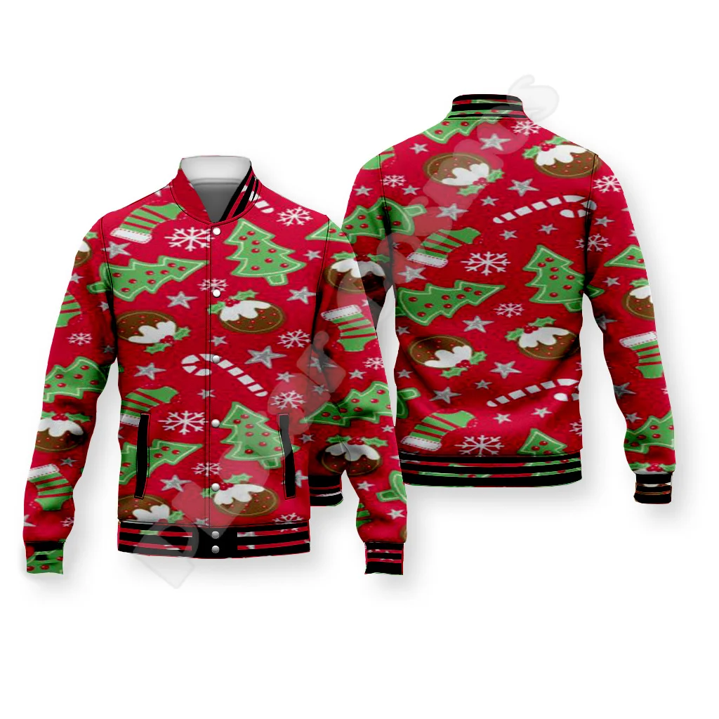 Christmas Santa Claus Pattern Xmas Tree Deer Animal Winter Warm Overcoat 3DPrint Funny Harajuku Button Cotton Baseball Jacket 10